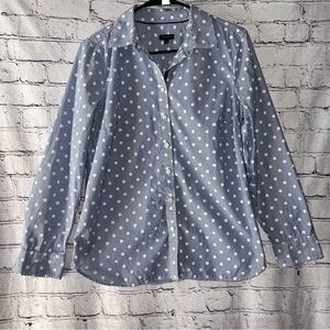 Talbots Long Sleeve Button Down Blouse Stripes Polka Dot Size Medium